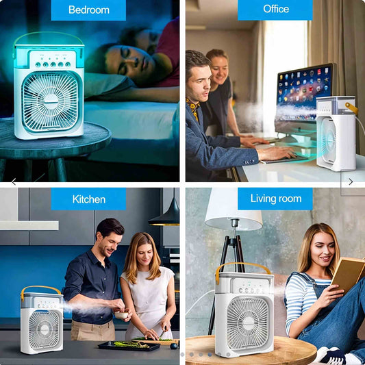 3-in-1 Mist Fan – Portable Air Cooler with Spray, LED Light  | Dabieo